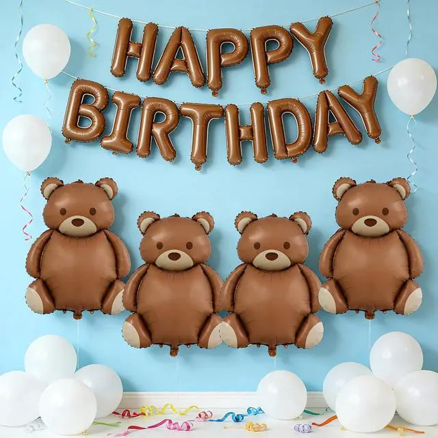 Alt view image 3 of 5 - 4 Pcs Brown Bear Balloons 35 Inch Bear Foil Balloons Jungle Animal Farm Balloon for Birthday Baby Shower Safari Zoo Woodland Themed Party Decoration