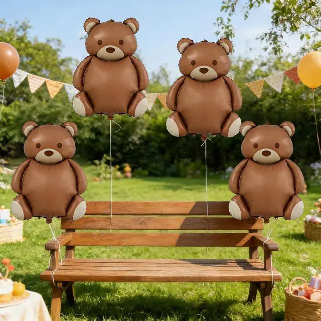 Alt view image 5 of 5 - 4 Pcs Brown Bear Balloons 35 Inch Bear Foil Balloons Jungle Animal Farm Balloon for Birthday Baby Shower Safari Zoo Woodland Themed Party Decoration