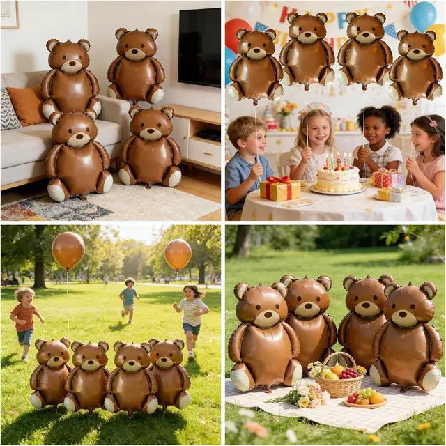 Alt view image 4 of 5 - 4 Pcs Brown Bear Balloons 35 Inch Bear Foil Balloons Jungle Animal Farm Balloon for Birthday Baby Shower Safari Zoo Woodland Themed Party Decoration