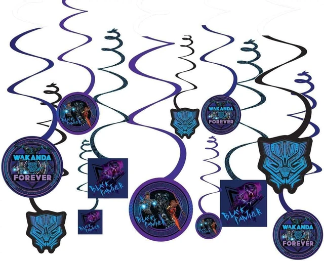 Main image of Stunning Black Panther Wakanda Forever Spiral Hanging Decorations (Pack of 12) - Multicolor Paper - Perfect for Themed Events, Parties & Celebrations
