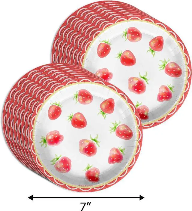Alt view image 4 of 7 - Two Sweet Strawberry Birthday Party Supplies - 64 Piece Girls Second Birthday Tableware Set Includes Large 9" Dinner Plates and 8" Dessert Paper Plates Napkins Cups - Kit for 16