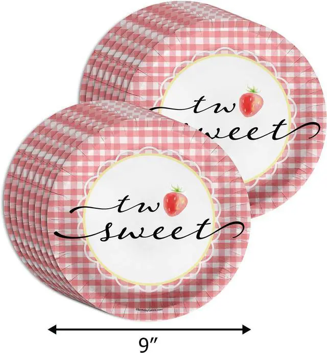Alt view image 2 of 7 - Two Sweet Strawberry Birthday Party Supplies - 64 Piece Girls Second Birthday Tableware Set Includes Large 9" Dinner Plates and 8" Dessert Paper Plates Napkins Cups - Kit for 16