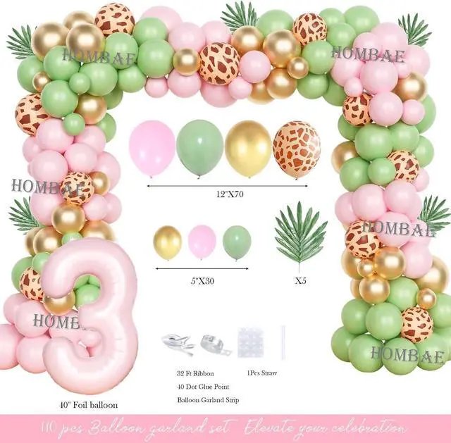Alt view image 3 of 6 - Hombae Young Wild and Three Party Decorations Girl, Safari 3rd Birthday Decorations, Jungle Animal Theme 3 Year Old Party Supplies Backdrop Balloon Banner Tablecloth Cake Topper Plates Napkins Forks