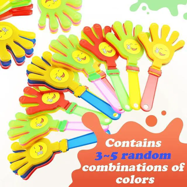 Alt view image 3 of 6 - Sratte 80 Pcs Hand Clappers Plastic Noise Makers Party Favors Game Accessories Clapping Hands Noisemakers for Sporting Events Company Fiesta Party Birthday Gift Supplies (7.5 Inch, Sticker Style)