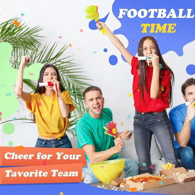 Alt view image 5 of 6 - Sratte 80 Pcs Hand Clappers Plastic Noise Makers Party Favors Game Accessories Clapping Hands Noisemakers for Sporting Events Company Fiesta Party Birthday Gift Supplies (7.5 Inch, Sticker Style)
