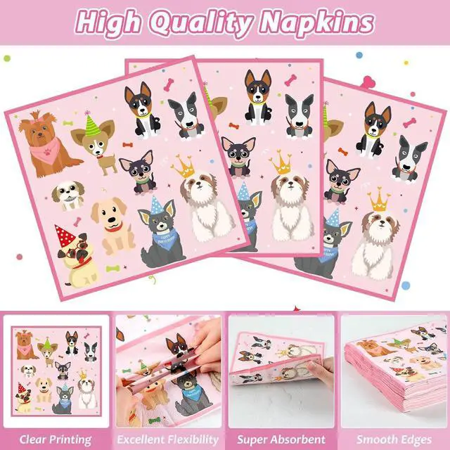 Alt view image 4 of 7 - 200Pcs Dog Birthday Party Decorations Puppy Tableware Dinnerware Set Pink Pet Lets Pawty Theme Paper Plates and Napkins Paw Print Disposable Dessert Cake Plates Supplies for Girls Birthday Favors