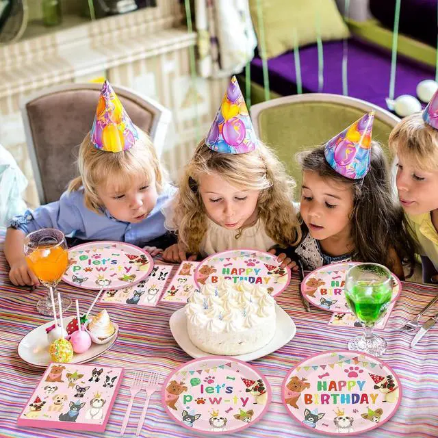 Alt view image 5 of 7 - 200Pcs Dog Birthday Party Decorations Puppy Tableware Dinnerware Set Pink Pet Lets Pawty Theme Paper Plates and Napkins Paw Print Disposable Dessert Cake Plates Supplies for Girls Birthday Favors