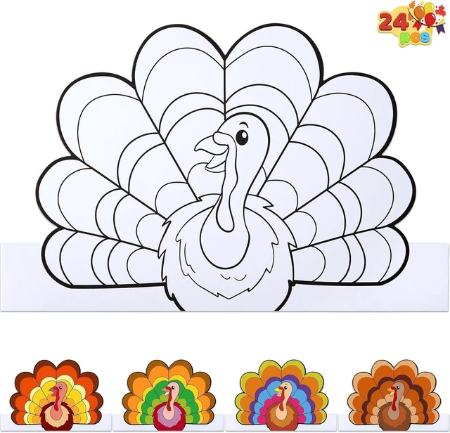 Main image of JOYIN 24 Pcs Thanksgiving Coloring Headbands, Color Your Own Turkey Crowns Kids Craft Set for Thanksgiving Kids School Activities Class Events Party Decoration Supplies