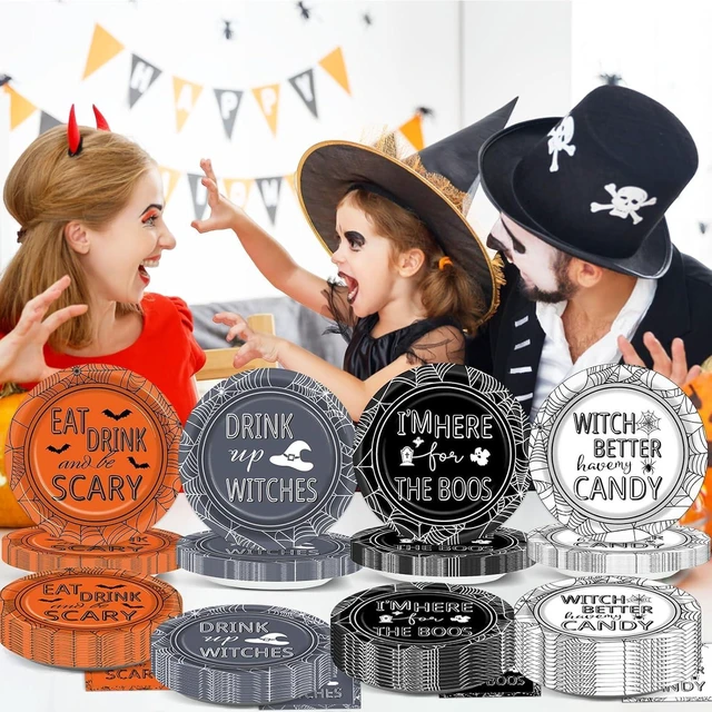 Alt view image 5 of 7 - 96 Pcs Halloween Party Decorations Halloween Paper Plates and Napkins Halloween Party Supplies Drink up Witches Hat Little Scary Spiderweb Boo Tableware Set for Halloween Disposable Decorations