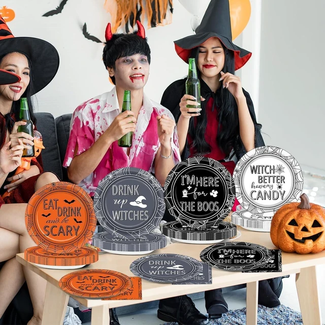 Alt view image 7 of 7 - 96 Pcs Halloween Party Decorations Halloween Paper Plates and Napkins Halloween Party Supplies Drink up Witches Hat Little Scary Spiderweb Boo Tableware Set for Halloween Disposable Decorations