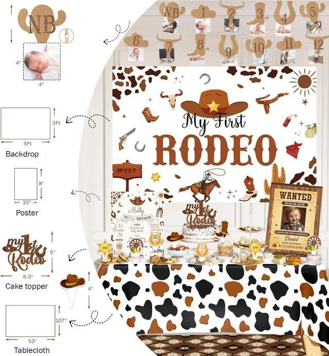 Alt view image 5 of 6 - Hombae My First Rodeo Decorations Boy 122PCs Cowboy Theme 1st Birthday Party Supplies Set with Backdrop, Balloon Garland, Banner, Tablecloth, Boxes, Poster for One Year Old Boy