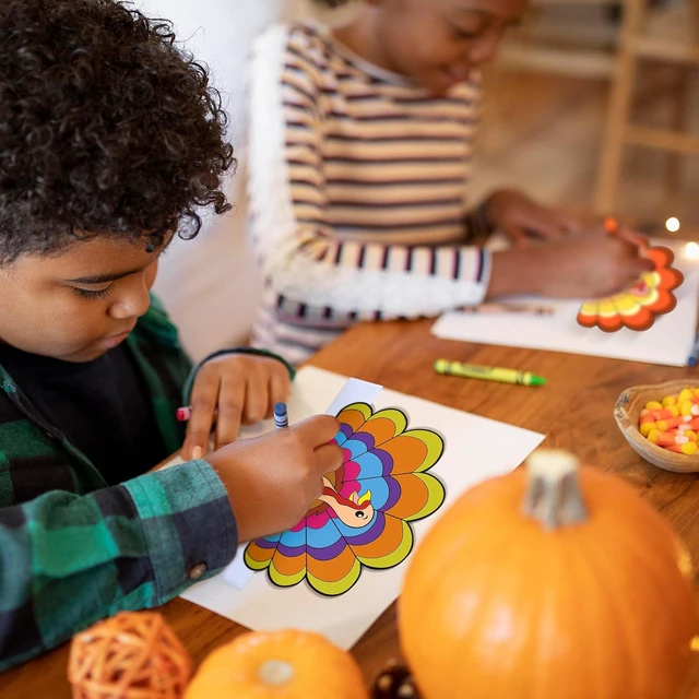 Alt view image 5 of 7 - JOYIN 24 Pcs Thanksgiving Coloring Headbands, Color Your Own Turkey Crowns Kids Craft Set for Thanksgiving Kids School Activities Class Events Party Decoration Supplies