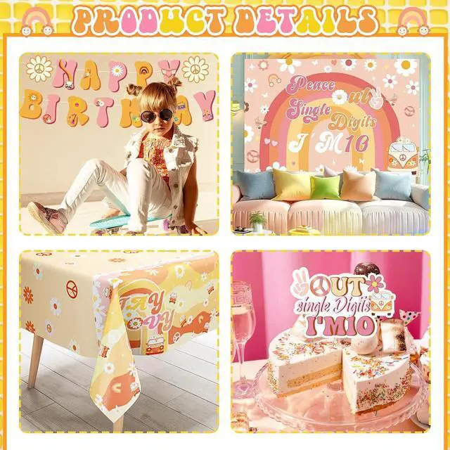 Alt view image 4 of 7 - Party Inspo Peace Out Single Digits Party Décor, 10th Birthday Decorations for Girl, Groovy Im 10 Backdrop Banner Cake Topper Number 10 Foil Balloon for Boho Ten is a Vibe Birthday Party