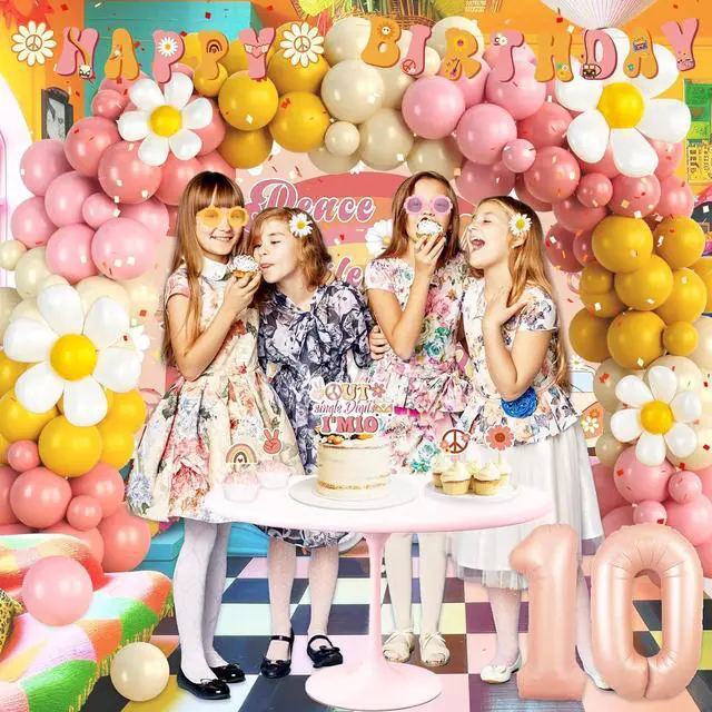 Alt view image 5 of 7 - Party Inspo Peace Out Single Digits Party Décor, 10th Birthday Decorations for Girl, Groovy Im 10 Backdrop Banner Cake Topper Number 10 Foil Balloon for Boho Ten is a Vibe Birthday Party
