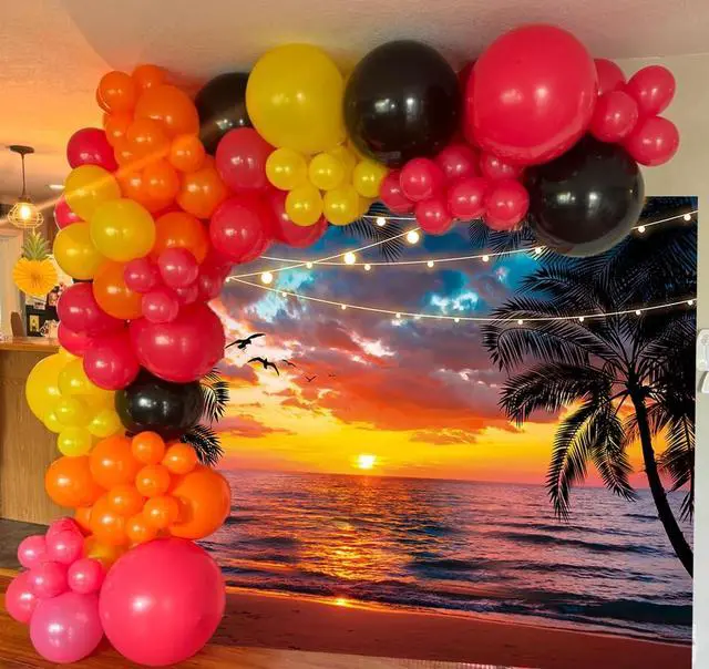 Alt view image 5 of 7 - Sunset Beach Backdrop Seaside Palm Tree Photography Background Summer Tropical Hawaii Scenery Banner for Aloha Luau Wedding Holiday Birthday Party Decorations Supplies (94X70 inch (8x6FT))