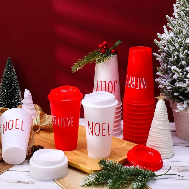 Alt view image 2 of 6 - Qinyoung 24 Pcs Hot Cocoa Reusable Coffee Cups Bulk 16 oz Christmas Coffee Mugs with Lid Plastic Tumblers Travel Gift for Xmas Drinks Chocolate Bar Party Supplies(Merry Believe Jolly Noel)