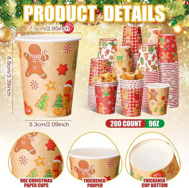 Alt view image 2 of 7 - Dandat 200 Pcs Christmas Gingerbread Paper Cups Hot Chocolate Coffee Cups 9 Ounce Red Christmas Gingerbread Disposable Paper Cup for Holiday Xmas Daily Tea Coffee Drinking