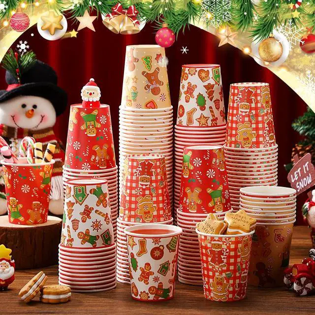 Alt view image 3 of 7 - Dandat 200 Pcs Christmas Gingerbread Paper Cups Hot Chocolate Coffee Cups 9 Ounce Red Christmas Gingerbread Disposable Paper Cup for Holiday Xmas Daily Tea Coffee Drinking