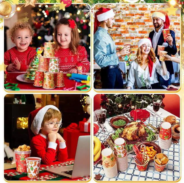 Alt view image 7 of 7 - Dandat 200 Pcs Christmas Gingerbread Paper Cups Hot Chocolate Coffee Cups 9 Ounce Red Christmas Gingerbread Disposable Paper Cup for Holiday Xmas Daily Tea Coffee Drinking