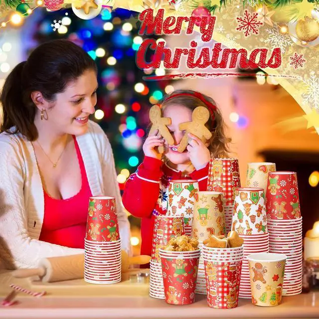 Alt view image 6 of 7 - Dandat 200 Pcs Christmas Gingerbread Paper Cups Hot Chocolate Coffee Cups 9 Ounce Red Christmas Gingerbread Disposable Paper Cup for Holiday Xmas Daily Tea Coffee Drinking