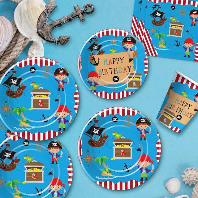 Alt view image 7 of 7 - APOWBLS Pirate Birthday Party Supplies - Pirate Party Decorations Tableware For Kids, Pirate Plate, Napkin, Tablecloth, Fork, Pirate Birthday Plates And Napkins Party Decorations Dinnerware | Serve 24
