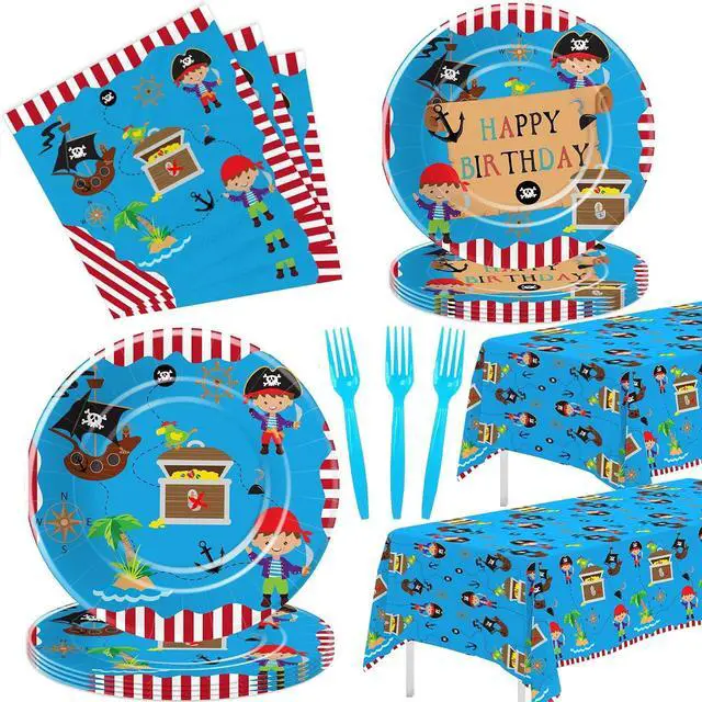 Main image of APOWBLS Pirate Birthday Party Supplies - Pirate Party Decorations Tableware For Kids, Pirate Plate, Napkin, Tablecloth, Fork, Pirate Birthday Plates And Napkins Party Decorations Dinnerware | Serve 24