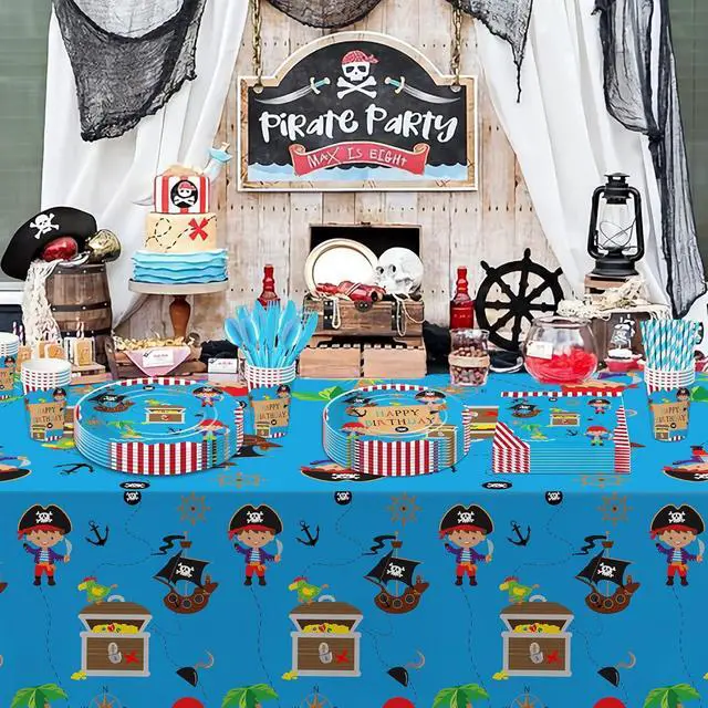 Alt view image 5 of 7 - APOWBLS Pirate Birthday Party Supplies - Pirate Party Decorations Tableware For Kids, Pirate Plate, Napkin, Tablecloth, Fork, Pirate Birthday Plates And Napkins Party Decorations Dinnerware | Serve 24