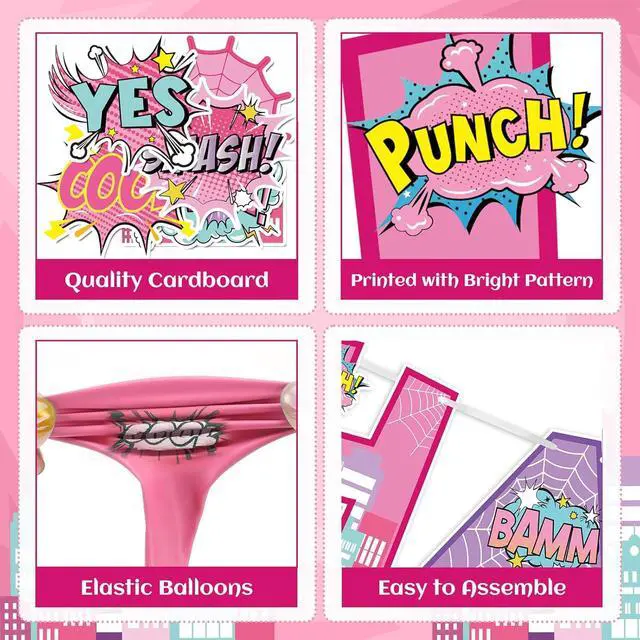 Alt view image 7 of 7 - Hero Party Decoration Hero Happy Birthday Banner Pink Spidey Theme Pennant Flag Banner Cake Toppers Latex Balloons for Spider Girl Birthday Baby Shower Party Supplies