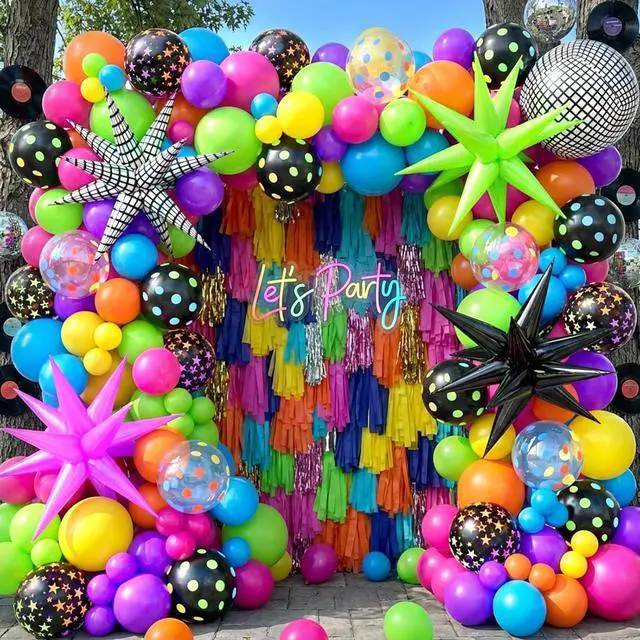 Alt view image 2 of 7 - Neon Balloons Arch Garland Kit with Yellow Hot Pink Lime Green Orange Blue Neon Balloons for Back to 80s 90s Disco Birthday Party Decorations, Let's Glow Party, Rock Roll Party Supplies