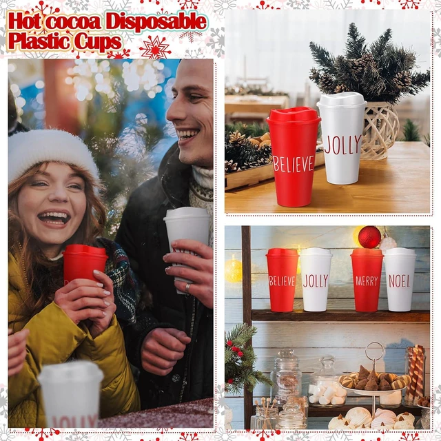 Alt view image 5 of 6 - Qinyoung 24 Pcs Hot Cocoa Reusable Coffee Cups Bulk 16 oz Christmas Coffee Mugs with Lid Plastic Tumblers Travel Gift for Xmas Drinks Chocolate Bar Party Supplies(Merry Believe Jolly Noel)
