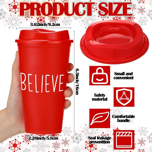Alt view image 6 of 6 - Qinyoung 24 Pcs Hot Cocoa Reusable Coffee Cups Bulk 16 oz Christmas Coffee Mugs with Lid Plastic Tumblers Travel Gift for Xmas Drinks Chocolate Bar Party Supplies(Merry Believe Jolly Noel)