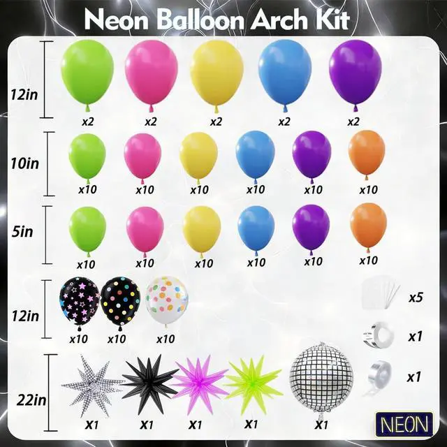 Alt view image 3 of 7 - Neon Balloons Arch Garland Kit with Yellow Hot Pink Lime Green Orange Blue Neon Balloons for Back to 80s 90s Disco Birthday Party Decorations, Let's Glow Party, Rock Roll Party Supplies
