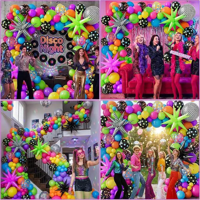 Alt view image 4 of 7 - Neon Balloons Arch Garland Kit with Yellow Hot Pink Lime Green Orange Blue Neon Balloons for Back to 80s 90s Disco Birthday Party Decorations, Let's Glow Party, Rock Roll Party Supplies