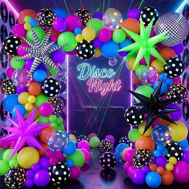 Alt view image 5 of 7 - Neon Balloons Arch Garland Kit with Yellow Hot Pink Lime Green Orange Blue Neon Balloons for Back to 80s 90s Disco Birthday Party Decorations, Let's Glow Party, Rock Roll Party Supplies