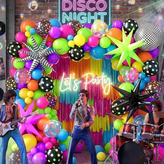 Alt view image 6 of 7 - Neon Balloons Arch Garland Kit with Yellow Hot Pink Lime Green Orange Blue Neon Balloons for Back to 80s 90s Disco Birthday Party Decorations, Let's Glow Party, Rock Roll Party Supplies