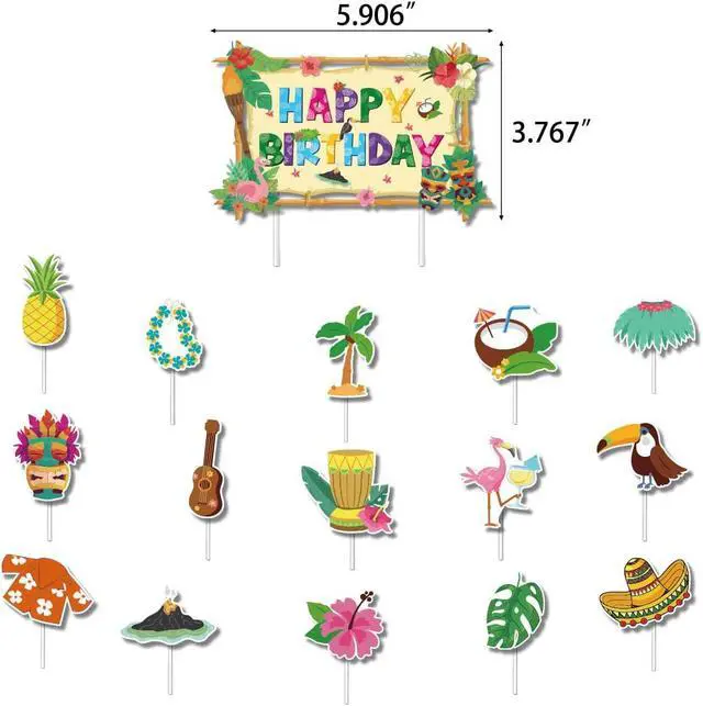 Alt view image 7 of 7 - Hawaiian Birthday Party Decorations for Girls Boys Flamingo Pineapples Cactus Happy Birthday Banner Balloons Cake Cupcake Toppers for Summer Luau Hawaii Aloha Tropical Beach Theme Party Supplies