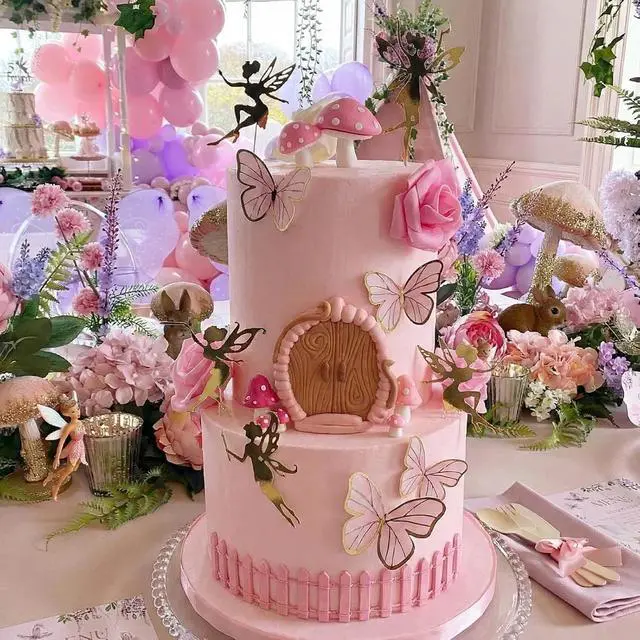 Alt view image 5 of 7 - BiBo Fairy Cake Topper Decoration, First Birthday Cupcake Toppers Include Mushroom Butterfly Flowers Door for Fairy Garden Party Themed Baby Shower Decor Favors Supplies.