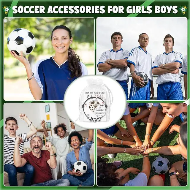 Alt view image 6 of 7 - Ferreve 18 Sets Soccer Team Gift Set, Soccer Party Favor Bags with Bracelets, Keychains and Motivational Cards, Bulk Gifts for Players, Team Events, Birthdays, Tournament Prizes