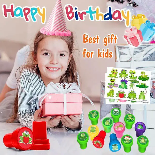 Alt view image 6 of 7 - 36PCS Frog Party Favors - 24PCS Pre-Cut Temporary Tattoos & 12PCS Stamps - Ideal Animal Frog Princess Themed Birthday Card Decorations Supplies Goodie Bag Cute Rewards for Boys Girls Classroom Gifts