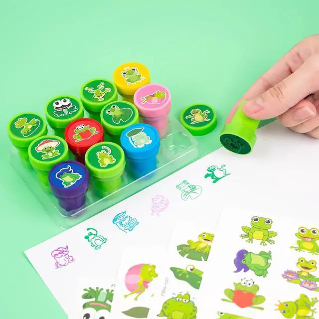 Alt view image 7 of 7 - 36PCS Frog Party Favors - 24PCS Pre-Cut Temporary Tattoos & 12PCS Stamps - Ideal Animal Frog Princess Themed Birthday Card Decorations Supplies Goodie Bag Cute Rewards for Boys Girls Classroom Gifts