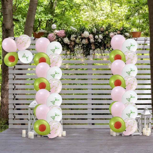 Alt view image 6 of 6 - Hungdao 60 Pcs Martini Latex Balloons A Tini Bit Older Birthday Balloons 10 Inch Olive Cocktail Balloon Decorations Tiny Bit Older Party Decor for Bachelorette Wedding Party Supplies(Pink Green)