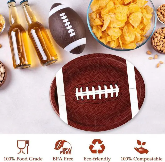 Alt view image 3 of 7 - LINHAXM 50PCS Football Plates, Large 9 x 11 inch Football Shaped Disposable Paper Plates for Football Birthday & Tailgate Party Decorations