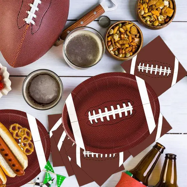 Alt view image 4 of 7 - LINHAXM 50PCS Football Plates, Large 9 x 11 inch Football Shaped Disposable Paper Plates for Football Birthday & Tailgate Party Decorations