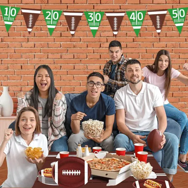 Alt view image 5 of 7 - LINHAXM 50PCS Football Plates, Large 9 x 11 inch Football Shaped Disposable Paper Plates for Football Birthday & Tailgate Party Decorations
