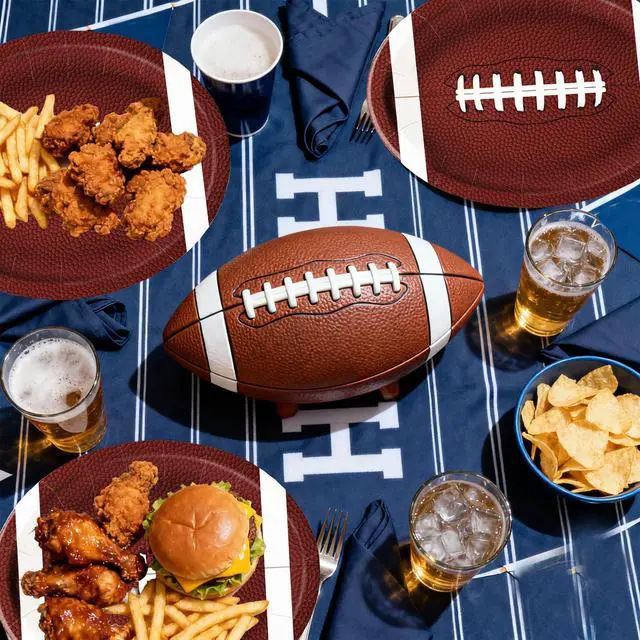 Alt view image 6 of 7 - LINHAXM 50PCS Football Plates, Large 9 x 11 inch Football Shaped Disposable Paper Plates for Football Birthday & Tailgate Party Decorations