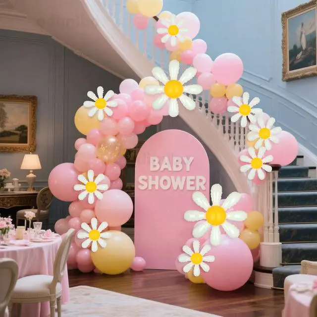Alt view image 2 of 7 - 10 Pcs Mylar Daisy Balloons White Flower Foil Balloons for Baby Shower Spring Party Decorations Groovy Boho Birthday Supplies (Medium X 2, Small X 8)