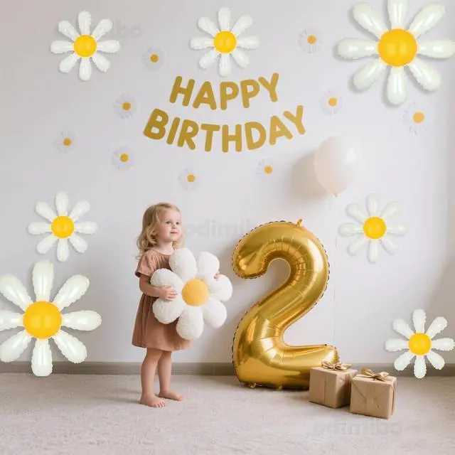 Alt view image 6 of 7 - 10 Pcs Mylar Daisy Balloons White Flower Foil Balloons for Baby Shower Spring Party Decorations Groovy Boho Birthday Supplies (Medium X 2, Small X 8)