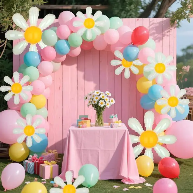 Alt view image 7 of 7 - 10 Pcs Mylar Daisy Balloons White Flower Foil Balloons for Baby Shower Spring Party Decorations Groovy Boho Birthday Supplies (Medium X 2, Small X 8)