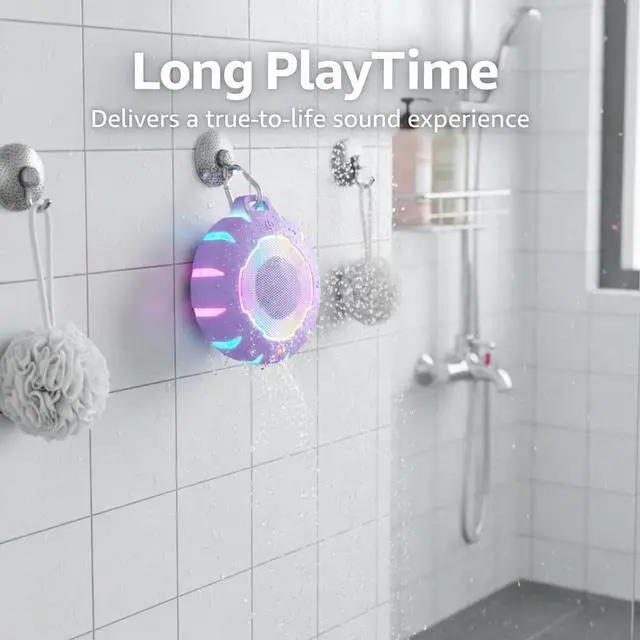 Alt view image 4 of 7 - HEYSONG Waterproof Shower Bluetooth Speaker, Durable & Portable with Clear Sound, Ideal for Shower, Pool, Beach & Kayaking Great Gift for Girls, Women & Men