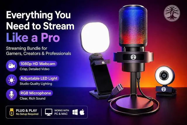 Alt view image 2 of 7 - Webcam Streaming Kit with USB RGB Microphone & LED Light 1080P 30FPS Streaming Camera Bundle for Twitch, YouTube, Podcasting, WFH PC & Mac Compatible (Not for PS5 Alone)